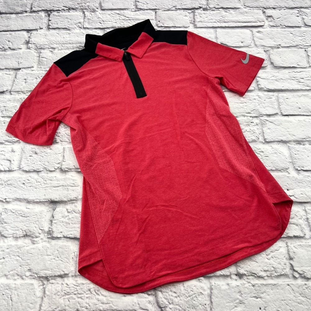 Nike Zonal Cooling Golf Polo Womens XS Red Black Quarter Zip Short Sleeve Shirt